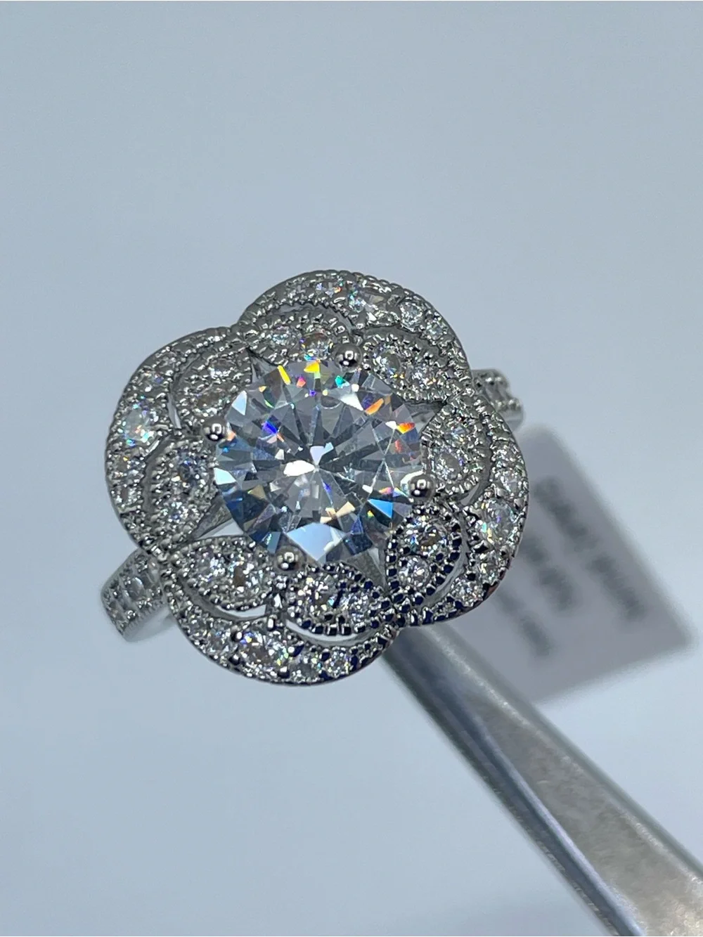 Swarovski Crystal Elements White Crystal Halo Art Deco Statement Ring Sz 6.5